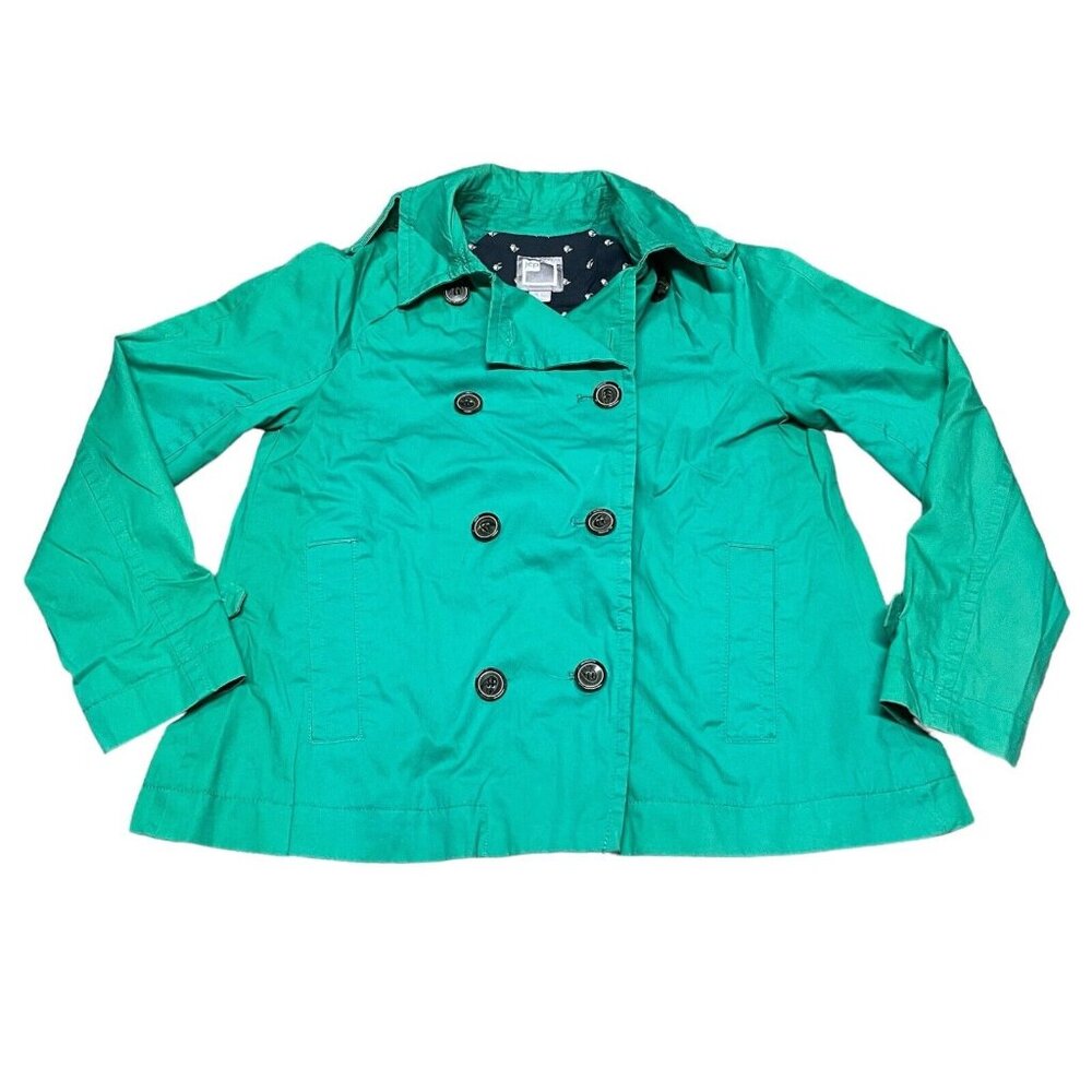 JCP Green 100% Cotton Jacket Lightweight Coat Double Breasted Mini Trench Size M